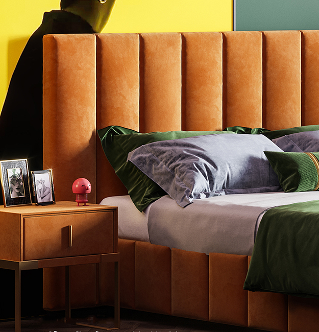Mornadi Velvet Fabric Italian Design Modern Style King Size Soft Bed for Bedroom Furniture