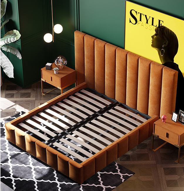 Mornadi Velvet Fabric Italian Design Modern Style King Size Soft Bed for Bedroom Furniture