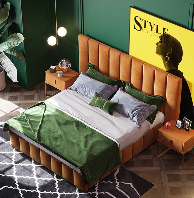 Mornadi Velvet Fabric Italian Design Modern Style King Size Soft Bed for Bedroom Furniture
