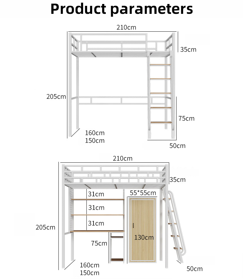 Modern luxury loft steel metal bunk beds for adults bedroom furniture supplier