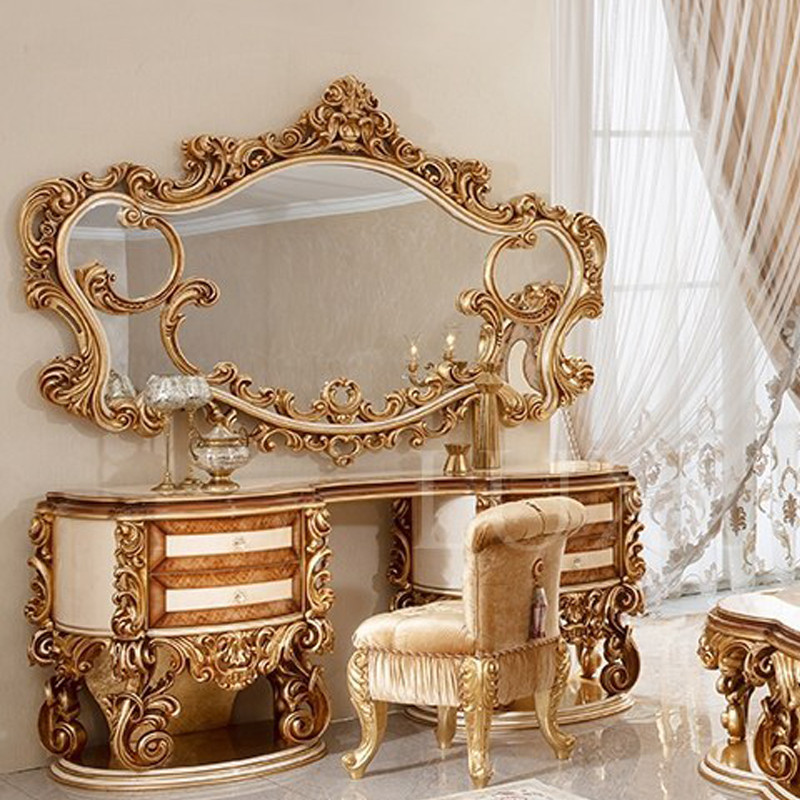 Hand Made Carved Solid Wood Beds Furniture Super King Size Bed Royal Design European Golden Bedroom 