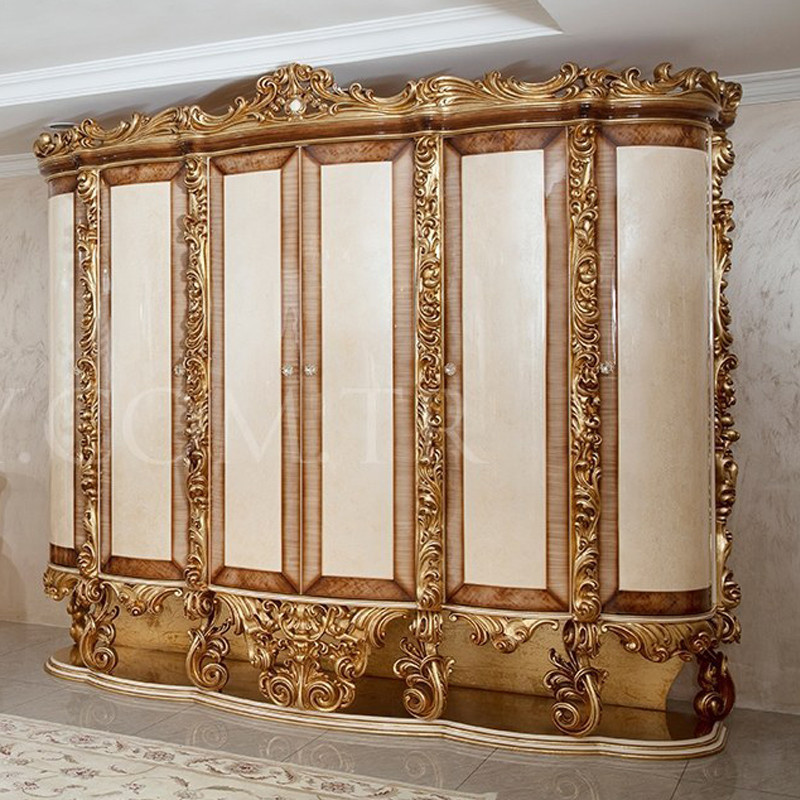 Hand Made Carved Solid Wood Beds Furniture Super King Size Bed Royal Design European Golden Bedroom 