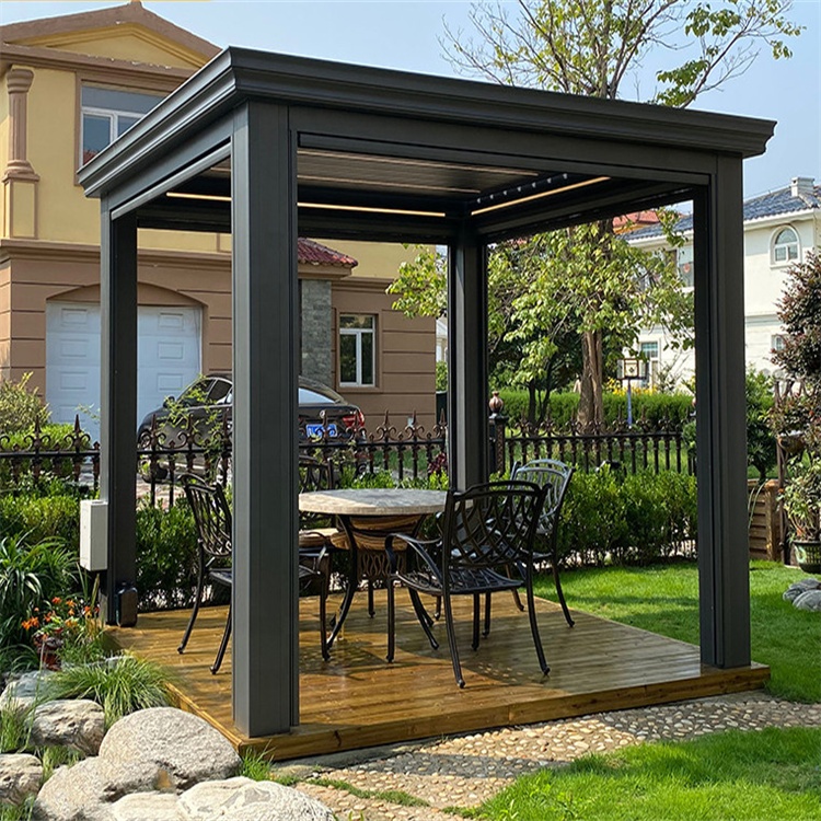 Metal Pavilion Pergola Electric Bioclimatic System Pergola Aluminum Garden Sun Shade For House Water
