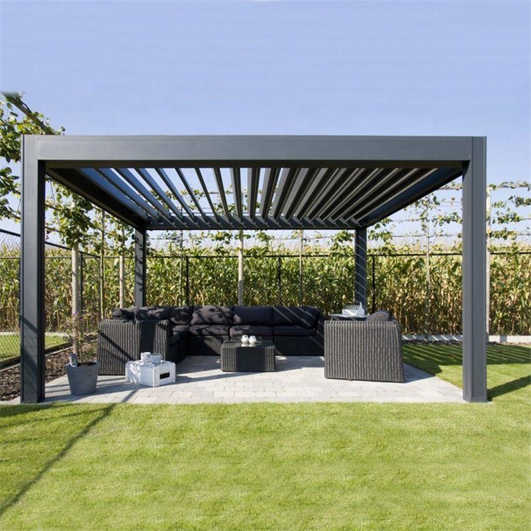 Metal Pavilion Pergola Electric Bioclimatic System Pergola Aluminum Garden Sun Shade For House Water