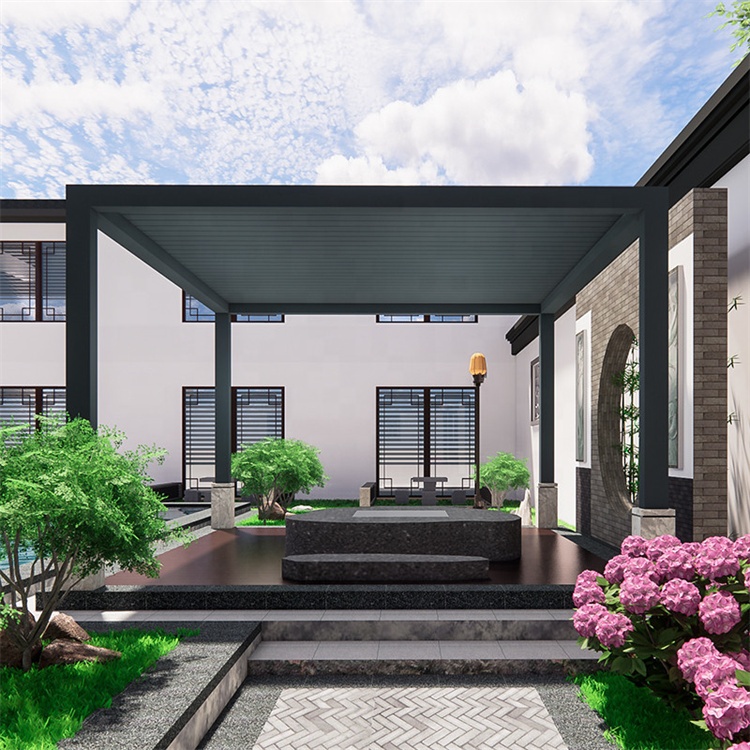 Metal Pavilion Pergola Electric Bioclimatic System Pergola Aluminum Garden Sun Shade For House Water