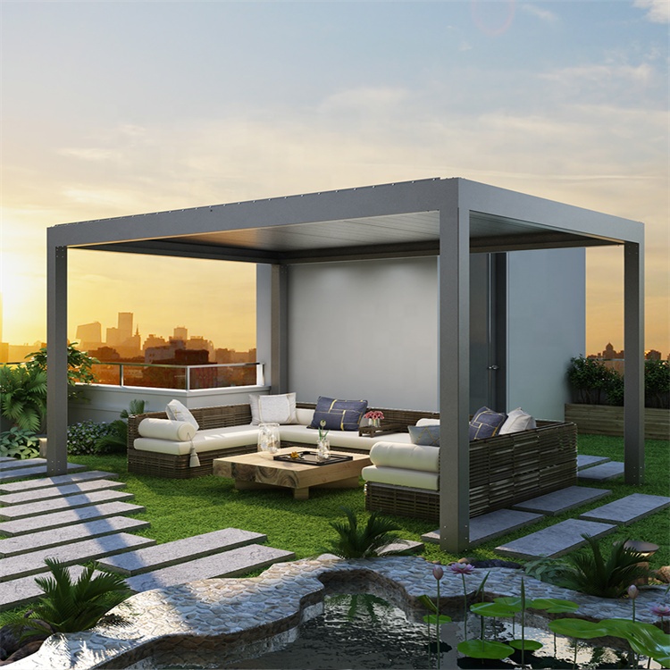 Metal Pavilion Pergola Electric Bioclimatic System Pergola Aluminum Garden Sun Shade For House Water