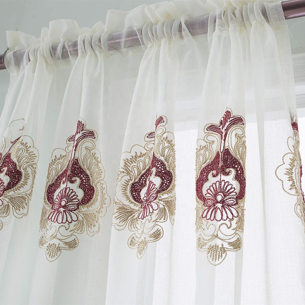 Hot selling cheap embroidery semi sheer curtain wi