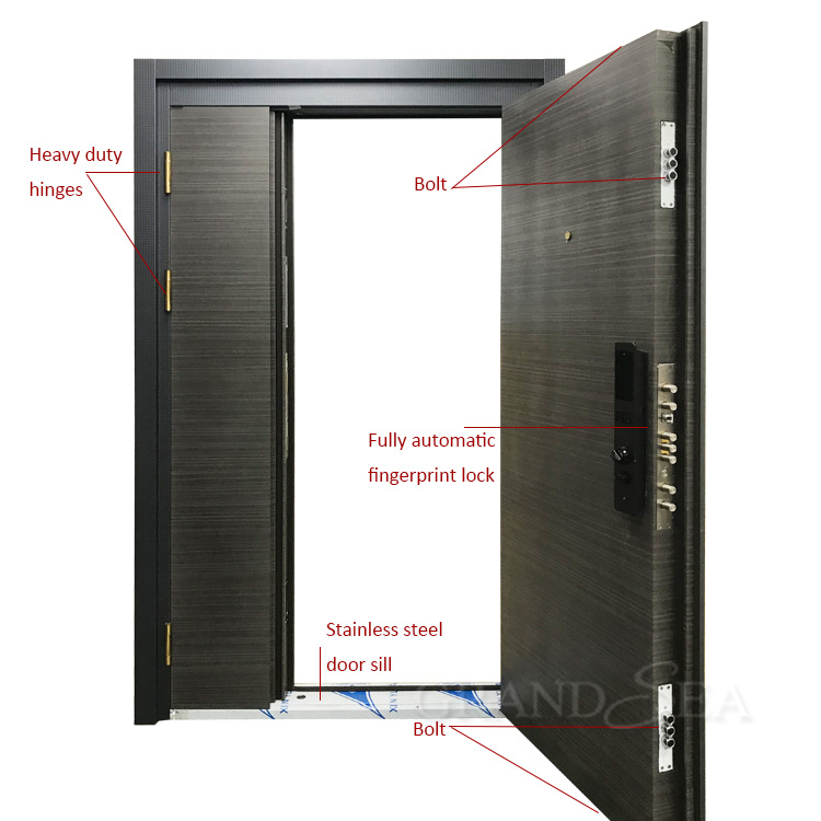 Factory supply top quality fire rated smart lock entrance exterior steel security door for residenti