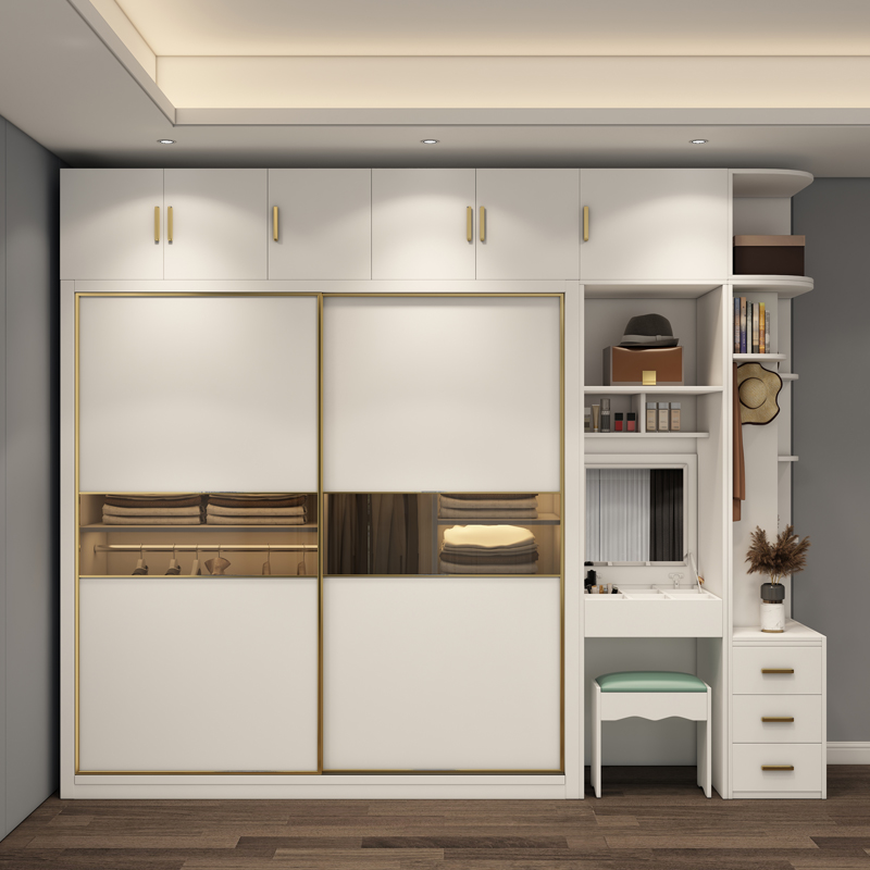 American Style Wooden Home Bedroom Furniture Wardrobe Bed Nightstand Sliding Door white Wardrobe Clo