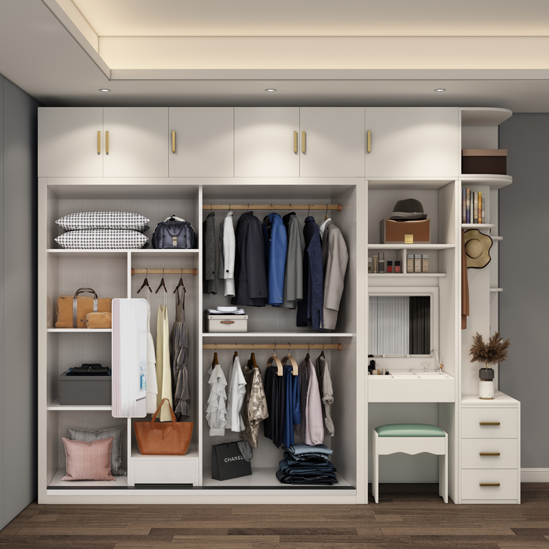 American Style Wooden Home Bedroom Furniture Wardrobe Bed Nightstand Sliding Door white Wardrobe Clo