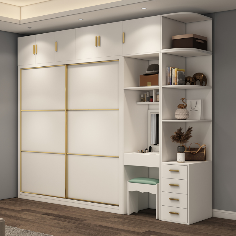 American Style Wooden Home Bedroom Furniture Wardrobe Bed Nightstand Sliding Door white Wardrobe Clo