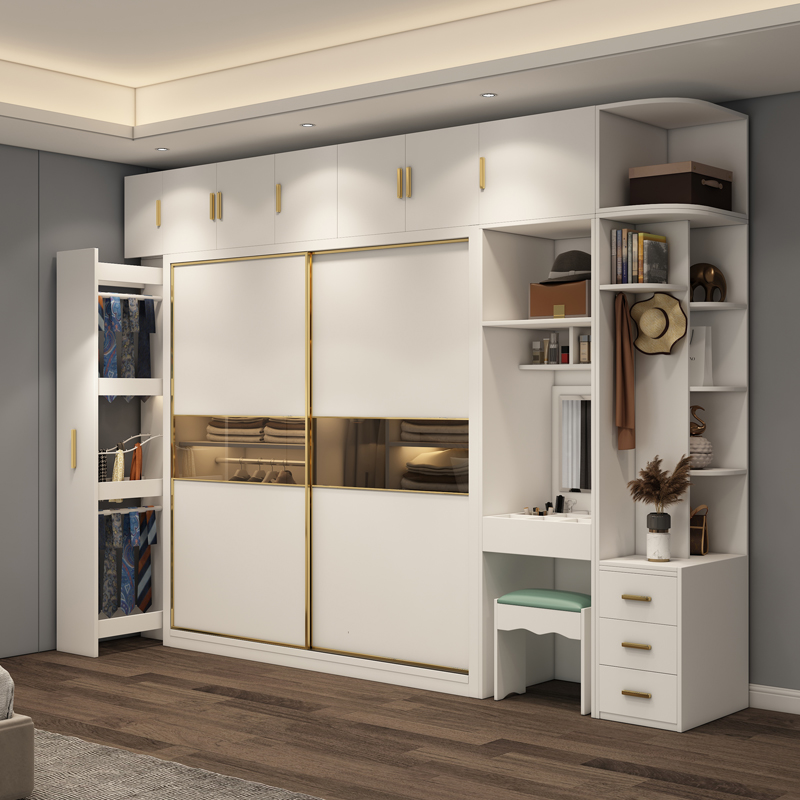 American Style Wooden Home Bedroom Furniture Wardrobe Bed Nightstand Sliding Door white Wardrobe Clo