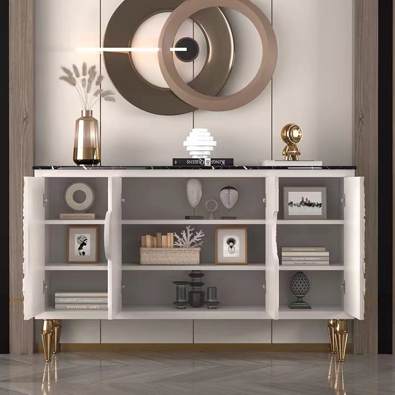 2022 modern luxury design hotel home furniture white black marble top kitchen cabinet