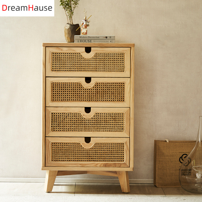 Dreamhause Nordic Solid Wood  Sideboard Rattan Storage Cabinet Home Lving Room Dining Room Bedroom H