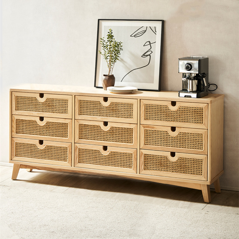 Dreamhause Nordic Solid Wood  Sideboard Rattan Storage Cabinet Home Lving Room Dining Room Bedroom H