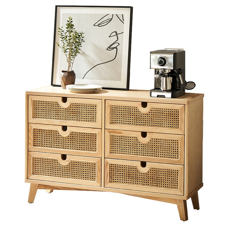 Dreamhause Nordic Solid Wood  Sideboard Rattan Storage Cabinet Home Lving Room Dining Room Bedroom H
