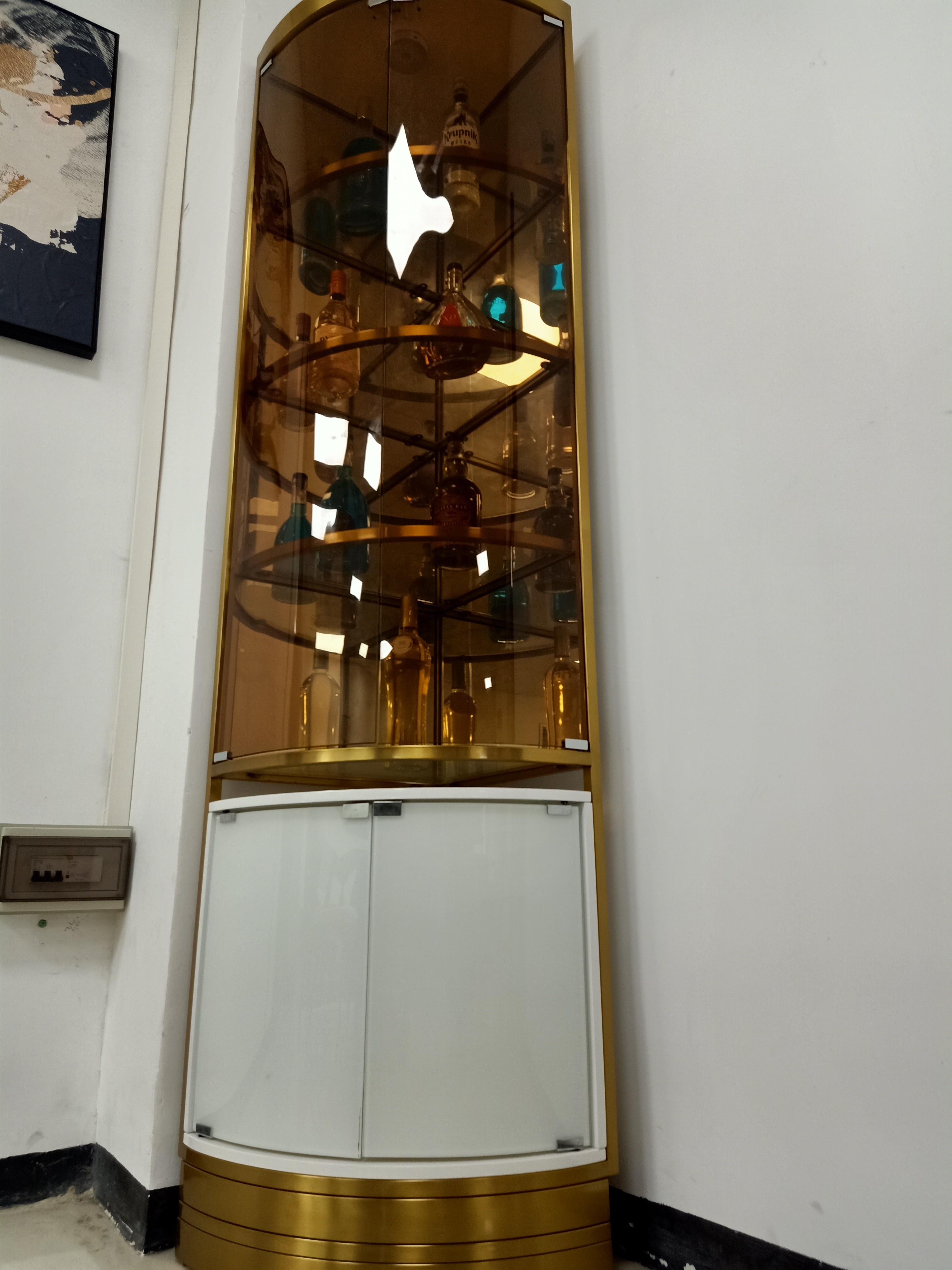 High Grade Factory Price A2001 Stainless Steel Gold Wine Cabinet Bar Living Room Furniture