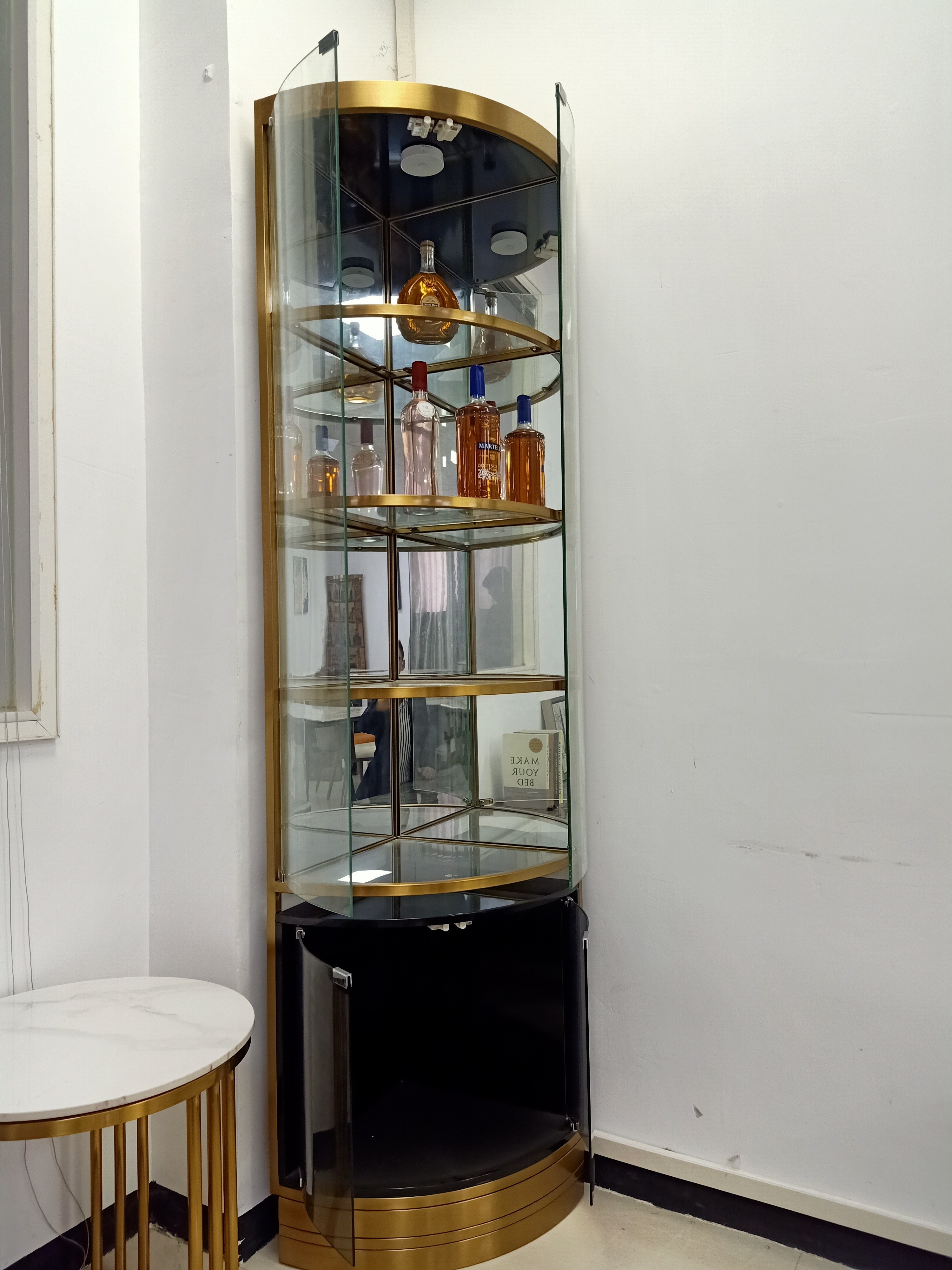High Grade Factory Price A2001 Stainless Steel Gold Wine Cabinet Bar Living Room Furniture
