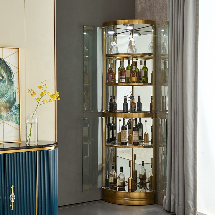 High Grade Factory Price A2001 Stainless Steel Gold Wine Cabinet Bar Living Room Furniture
