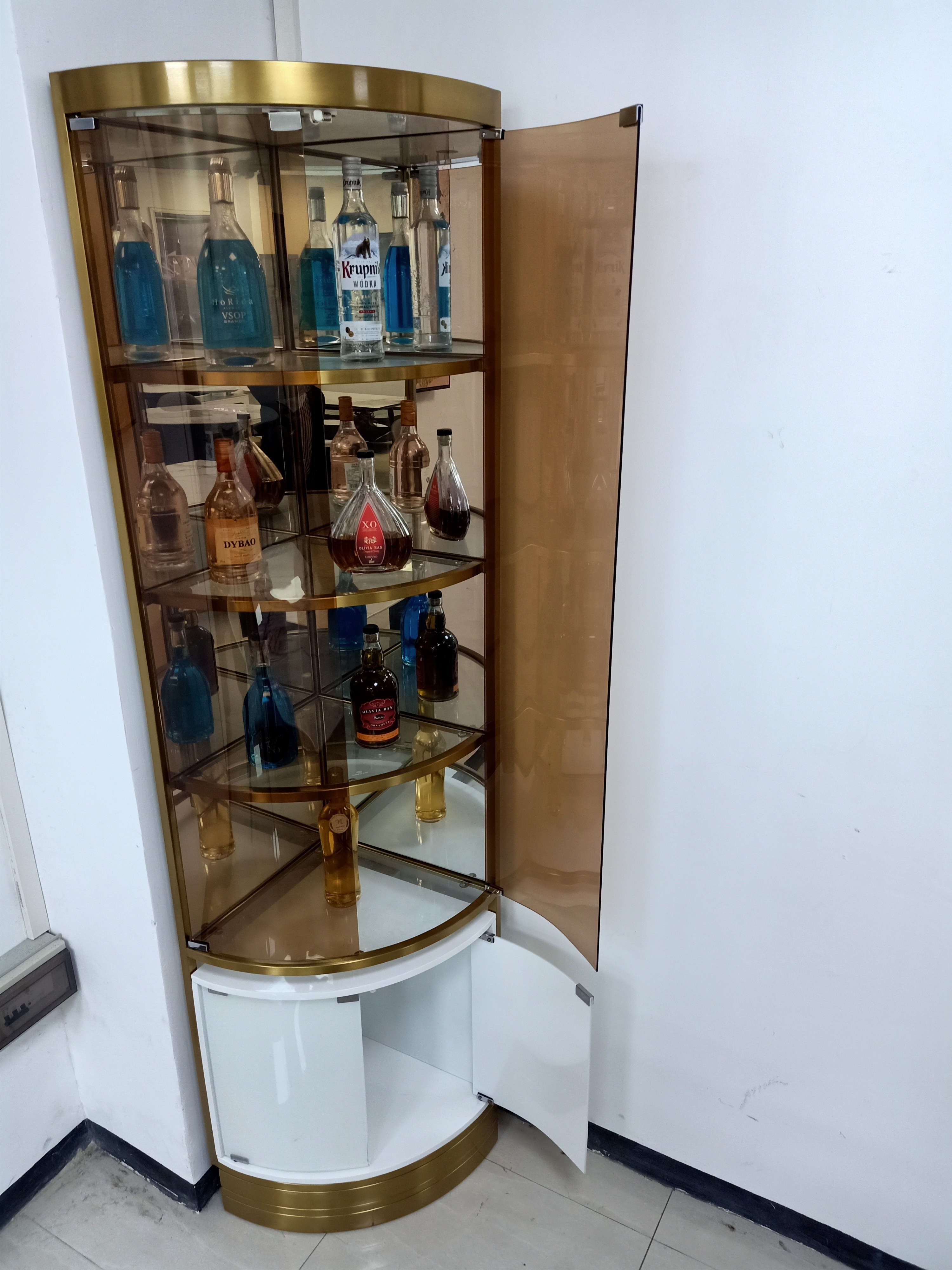 High Grade Factory Price A2001 Stainless Steel Gold Wine Cabinet Bar Living Room Furniture