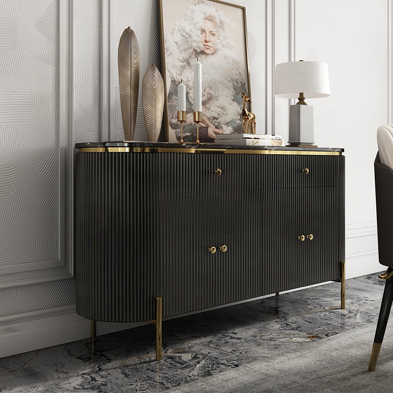 Custom marble stainless steel modern light luxury hotel sideboard buffet solid wood drawer furniture