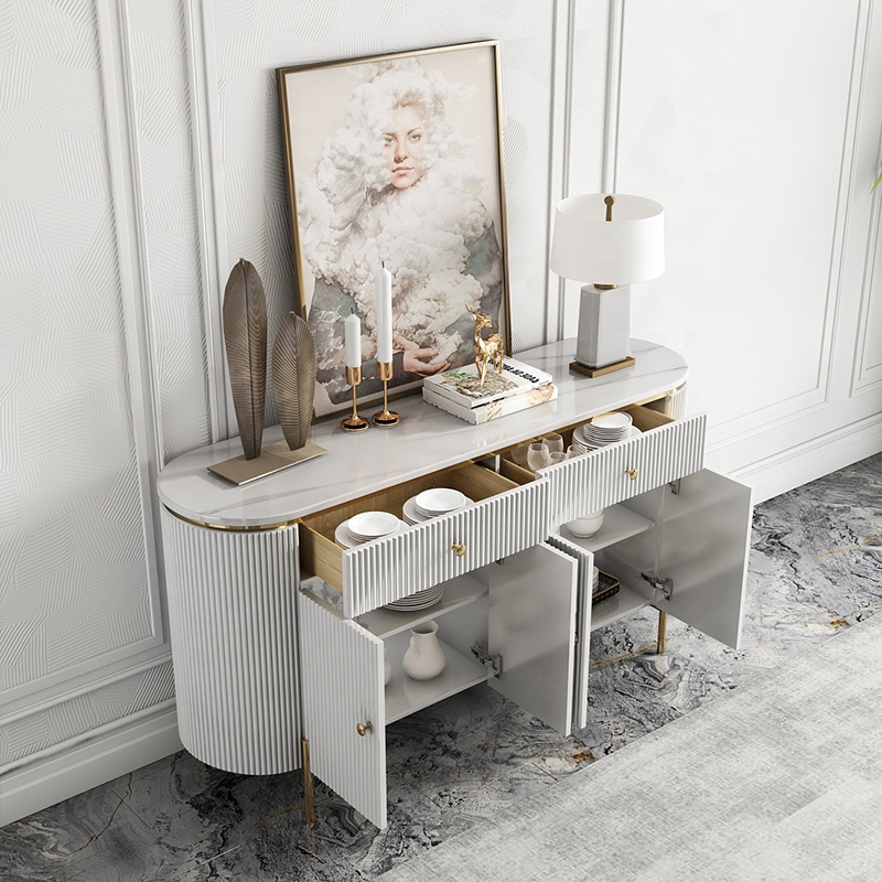 Custom marble stainless steel modern light luxury hotel sideboard buffet solid wood drawer furniture