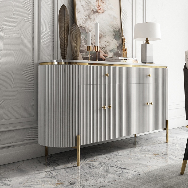 Custom marble stainless steel modern light luxury hotel sideboard buffet solid wood drawer furniture