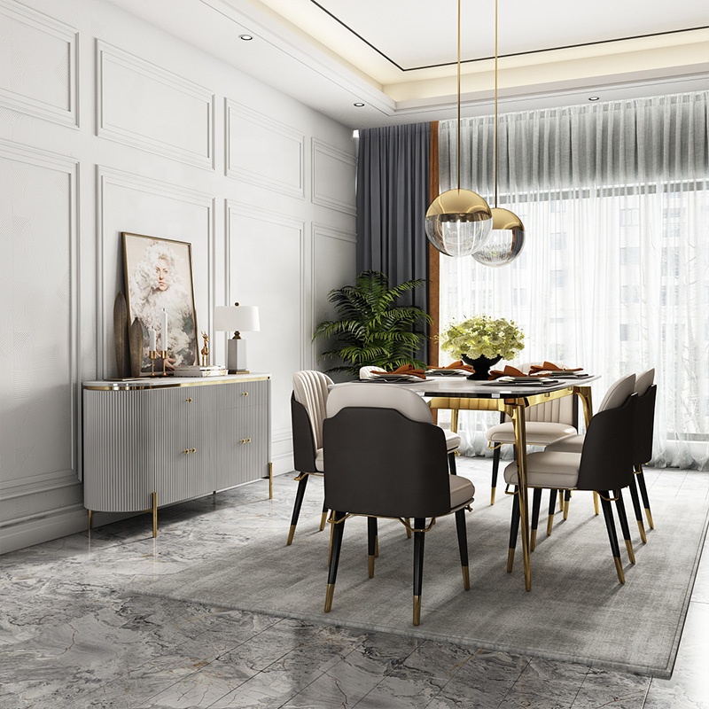 Custom marble stainless steel modern light luxury hotel sideboard buffet solid wood drawer furniture