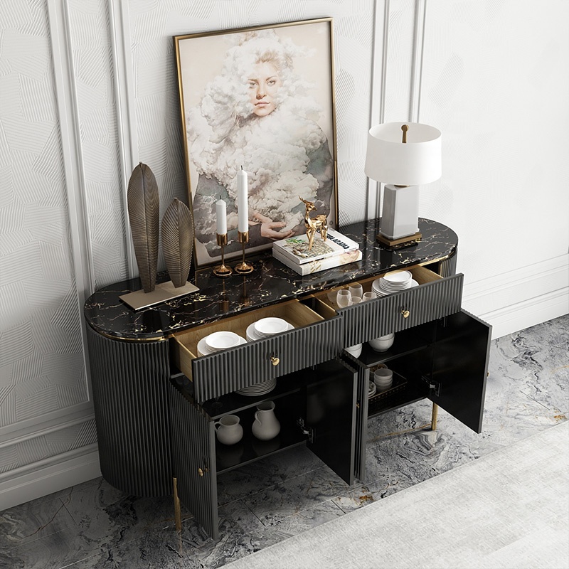 Custom marble stainless steel modern light luxury hotel sideboard buffet solid wood drawer furniture