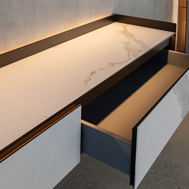 2022 Luxury Modern White TV Stands with aluminium shelves and drawers home furniture in living room