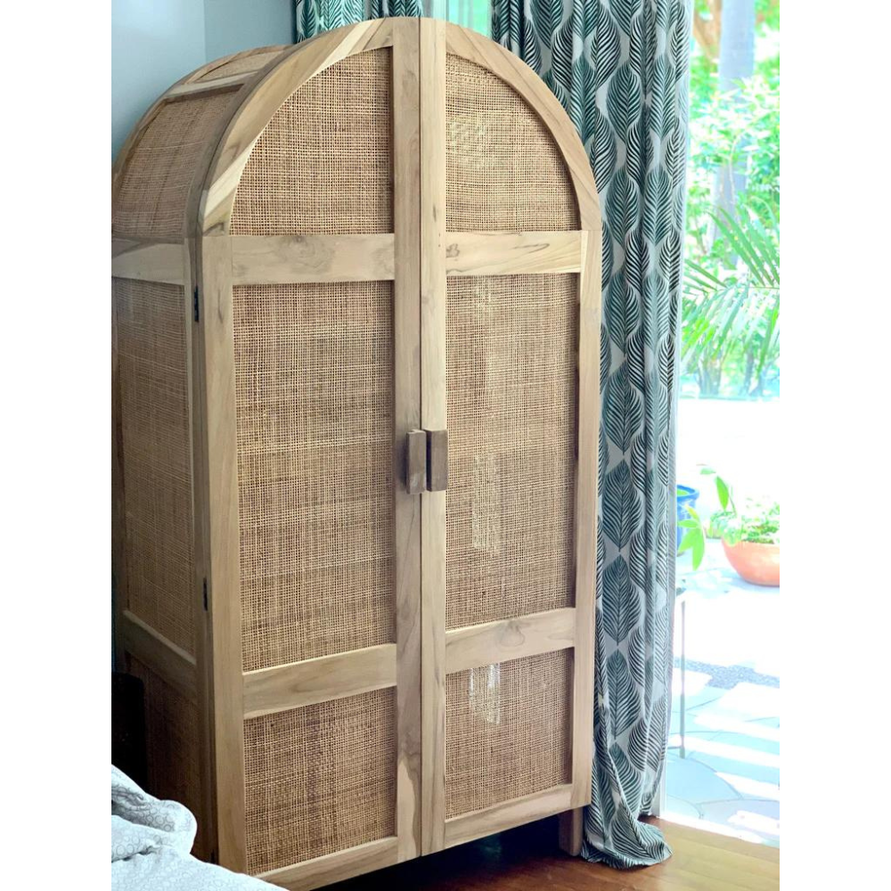 Home Furniture Teakwood and Rattan Material Contemporary Design Style Natural Color Wardrobes From I