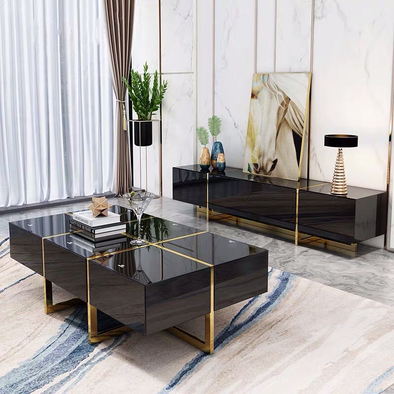 Luxury white black modern home furniture living room furniture stainless steel tv table stand unit c