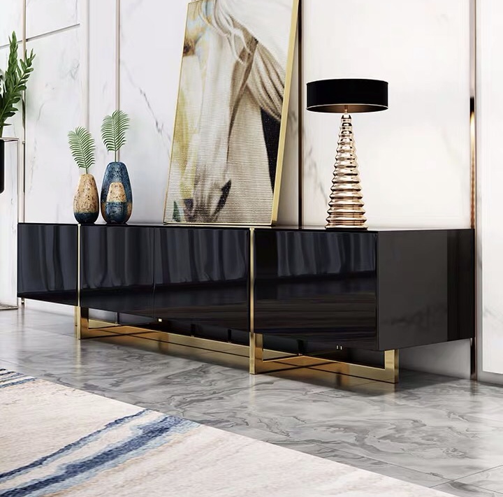 Luxury white black modern home furniture living room furniture stainless steel tv table stand unit c