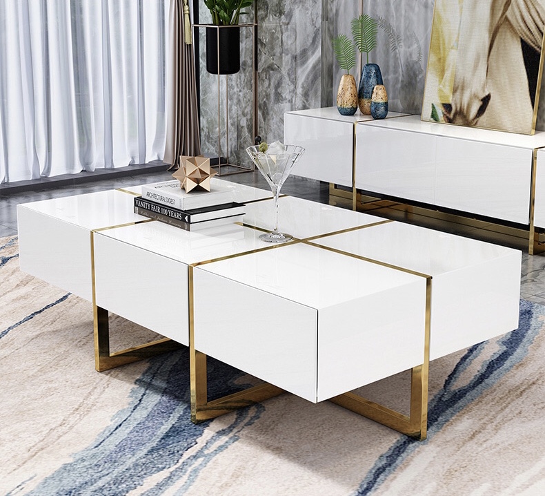 Luxury white black modern home furniture living room furniture stainless steel tv table stand unit c