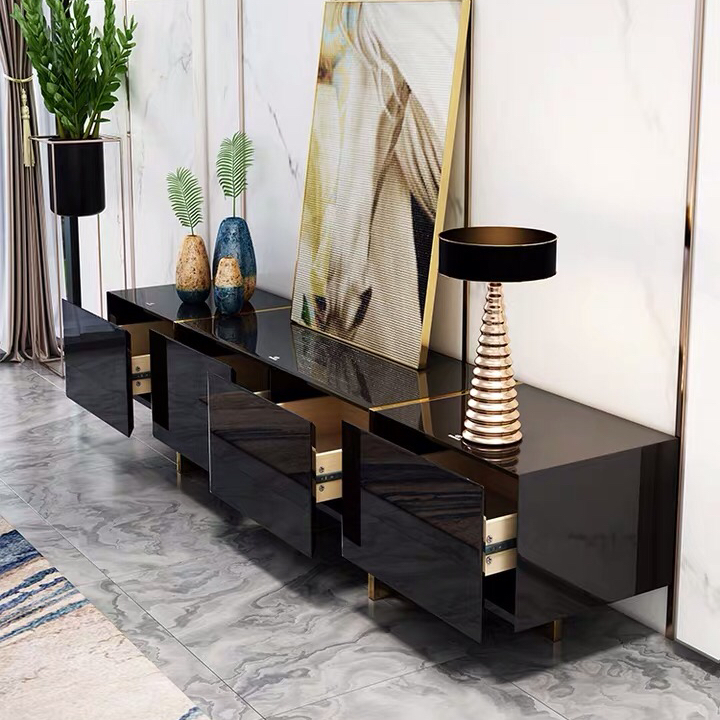 Luxury white black modern home furniture living room furniture stainless steel tv table stand unit c
