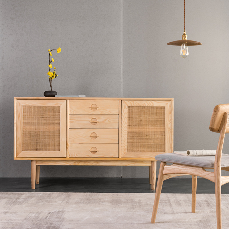 High Quality European Style Rattan Furniture 2 Door Living Room Wooden Rattan Storage Cabinet