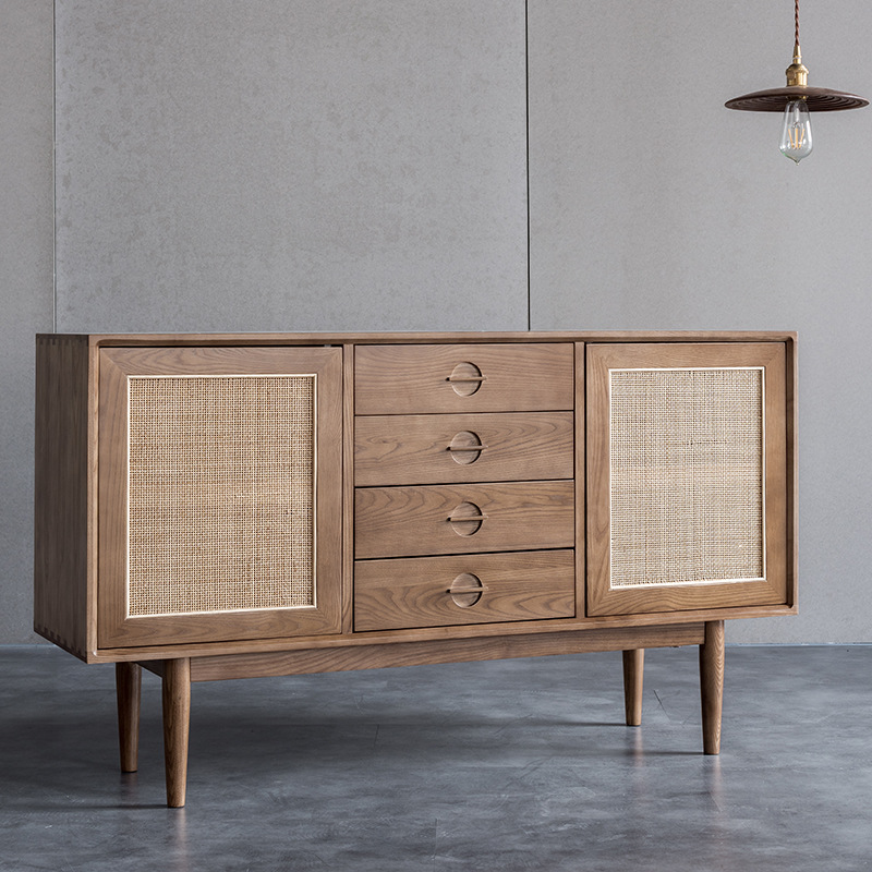 High Quality European Style Rattan Furniture 2 Door Living Room Wooden Rattan Storage Cabinet