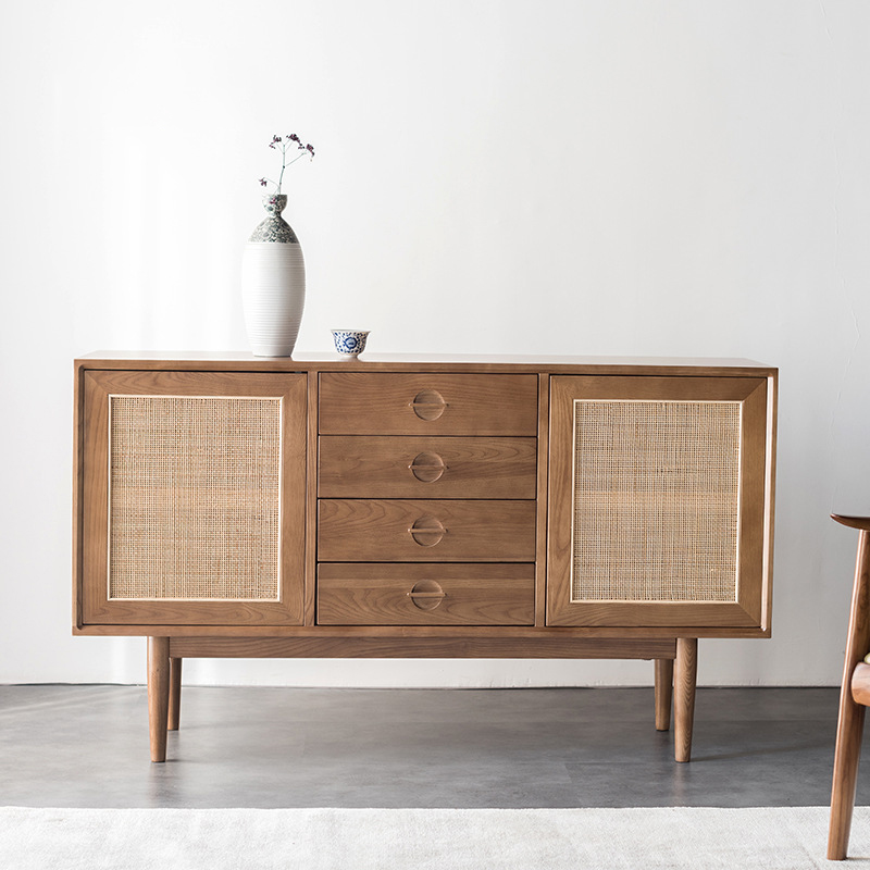 High Quality European Style Rattan Furniture 2 Door Living Room Wooden Rattan Storage Cabinet