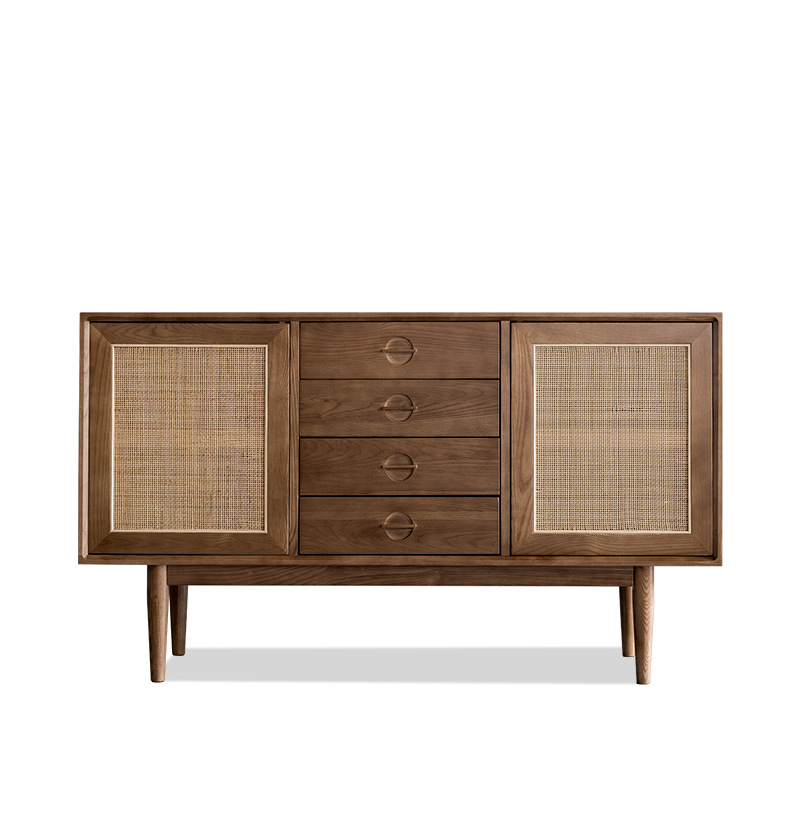 High Quality European Style Rattan Furniture 2 Door Living Room Wooden Rattan Storage Cabinet