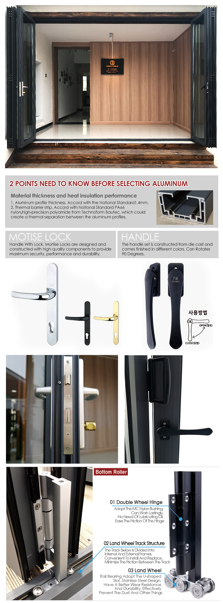 Doorwin America most popular Patio Bi-Folding Door Folding Sliding Door wholesale System Aluminum Gl