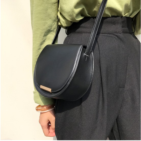 Korean Style Retro Elegant Simple Half Round Women Sling Bag