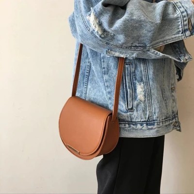 Korean Style Retro Elegant Simple Half Round Women Sling Bag