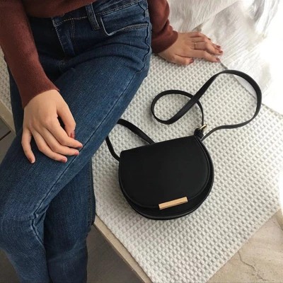 Korean Style Retro Elegant Simple Half Round Women Sling Bag