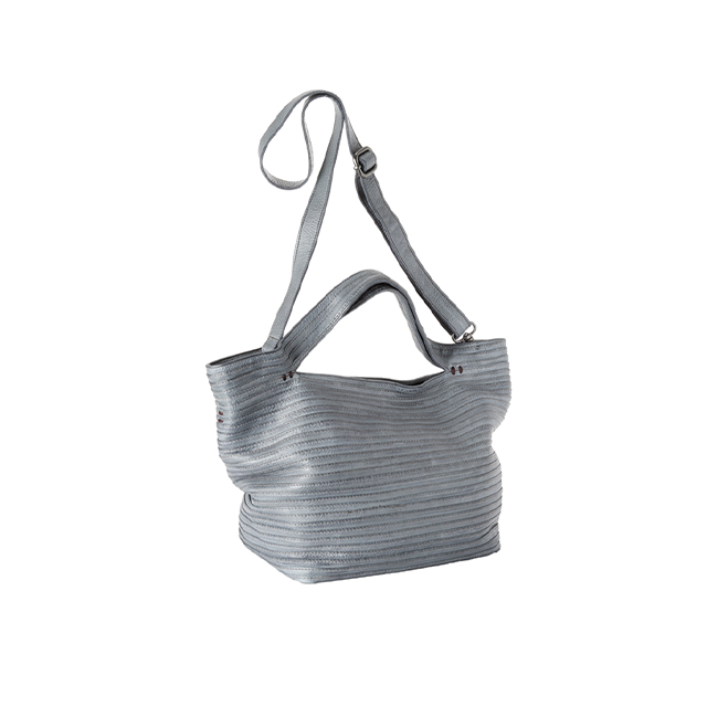 Handmade Italian Production Double Handle Grey Striped Genuine Leather Tote Bag For Fashion Lady