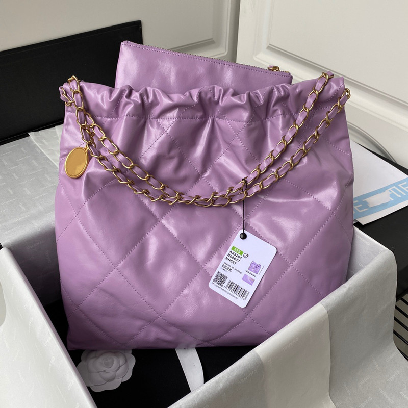 Garbage large-capacity shopping tote letter bag 22bag new rhombus leather shoulder bag double chain 