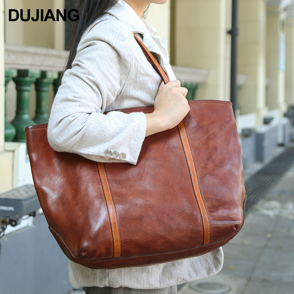 Large Capacity Designer Shoulder Tote Bag Vegetable Tanned Leather Handbags Purse Luxury Women's Tot