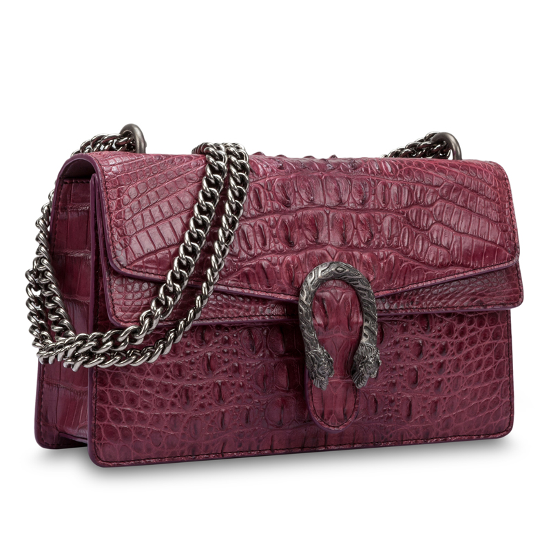 New Style Fashion Women Handbag Real Crocodile Skin Bone Embossed Leather Chain Bag Crossbody Should