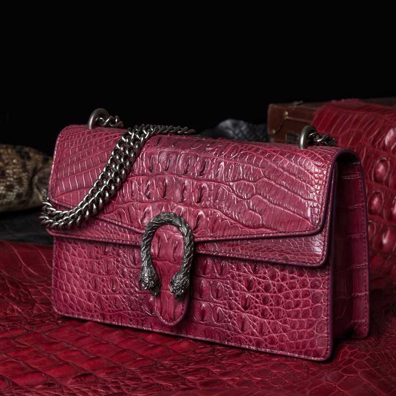New Style Fashion Women Handbag Real Crocodile Skin Bone Embossed Leather Chain Bag Crossbody Should