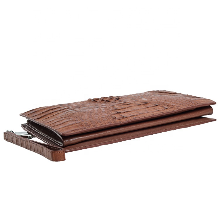 Handmade exotic leather zipper clutch bag with hand strap Thailand women crocodile bags caiman handb