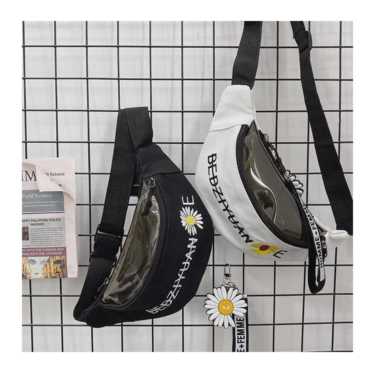 【Clear Stock】Korean Fashion Cute Daisy Couple Canvas Chest Bag